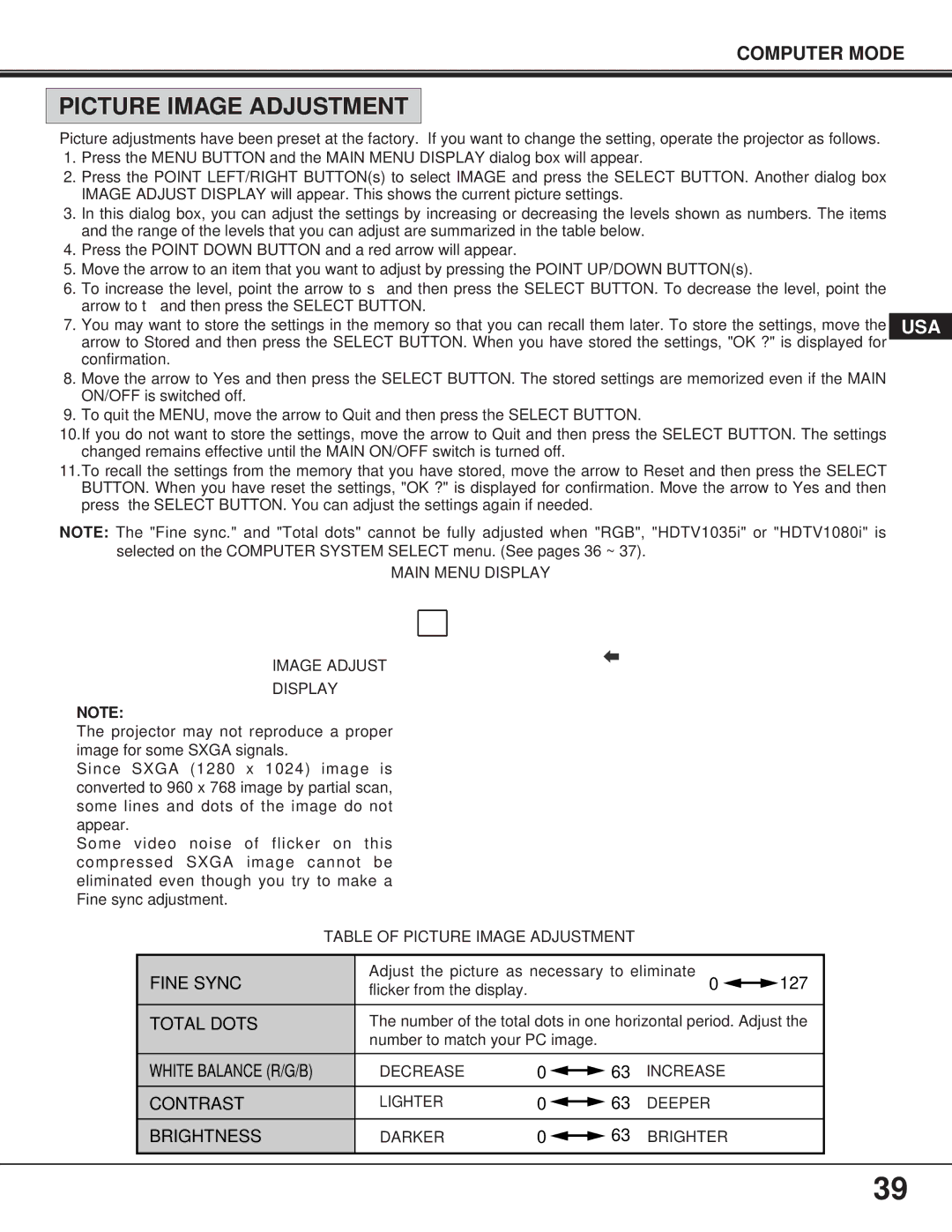 Proxima ASA 9260/9240 manual Fine Sync 