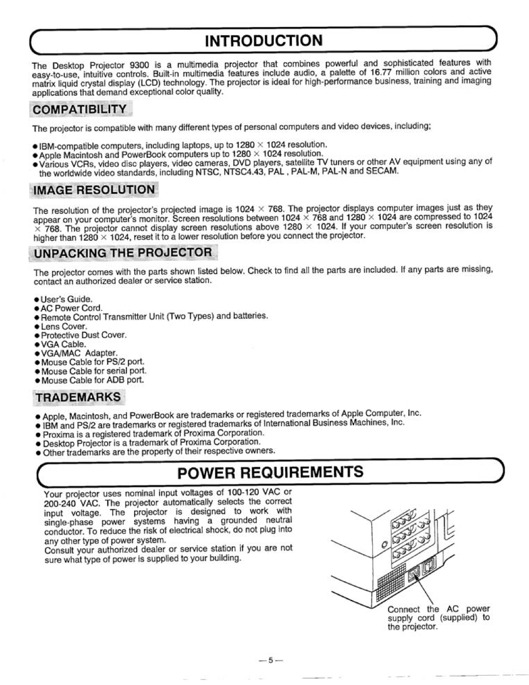 Proxima ASA 9300 manual 