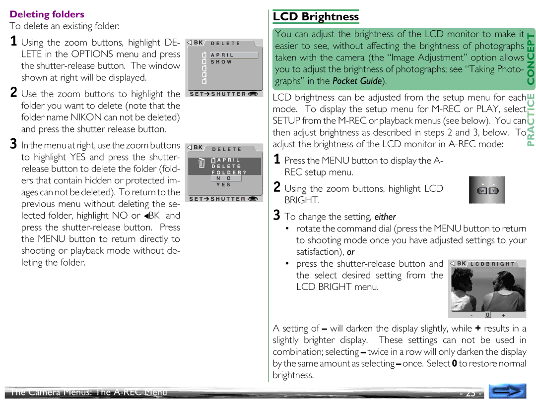 Proxima ASA COOLPIX 950 manual LCD Brightness, Deleting folders 