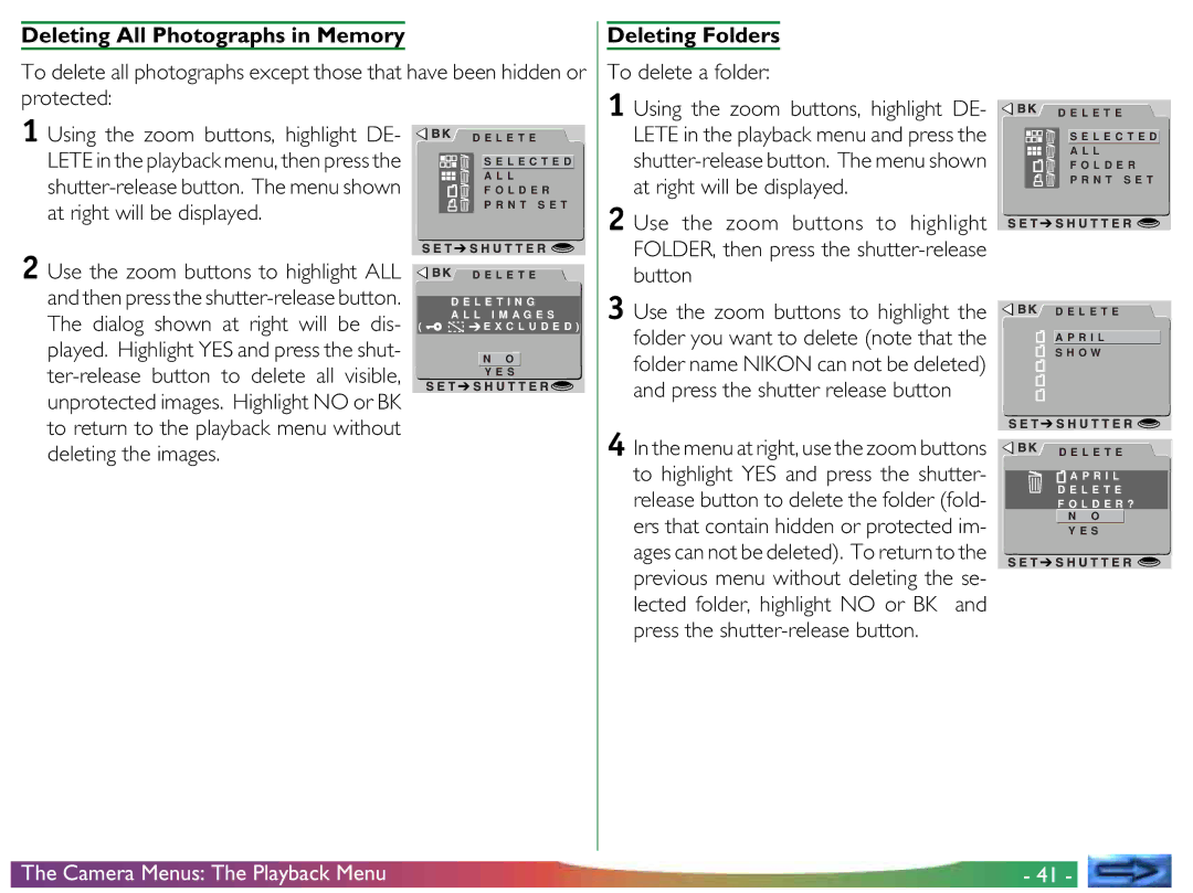 Proxima ASA COOLPIX 950 manual Deleting All Photographs in Memory, Deleting Folders 