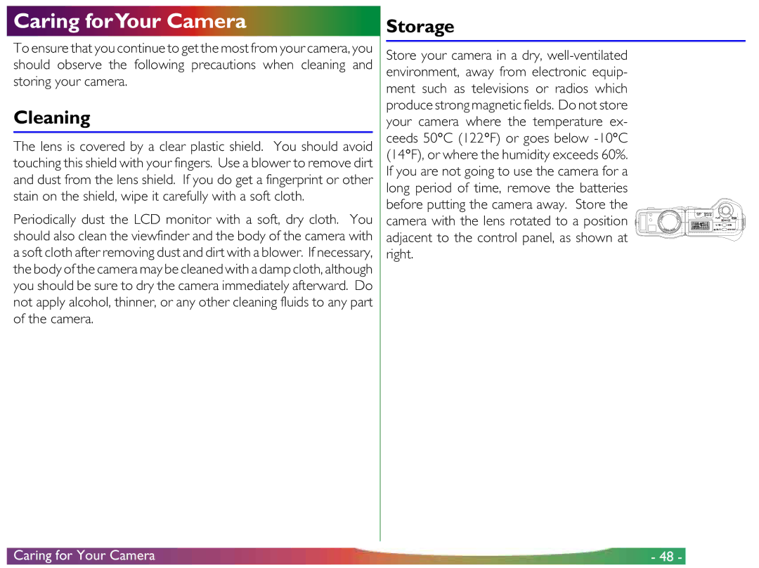 Proxima ASA COOLPIX 950 manual Caring forYour Camera, Cleaning, Storage, Caring for Your Camera 