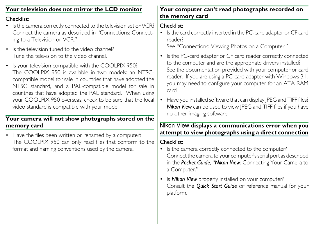 Proxima ASA COOLPIX 950 manual Your television does not mirror the LCD monitor 