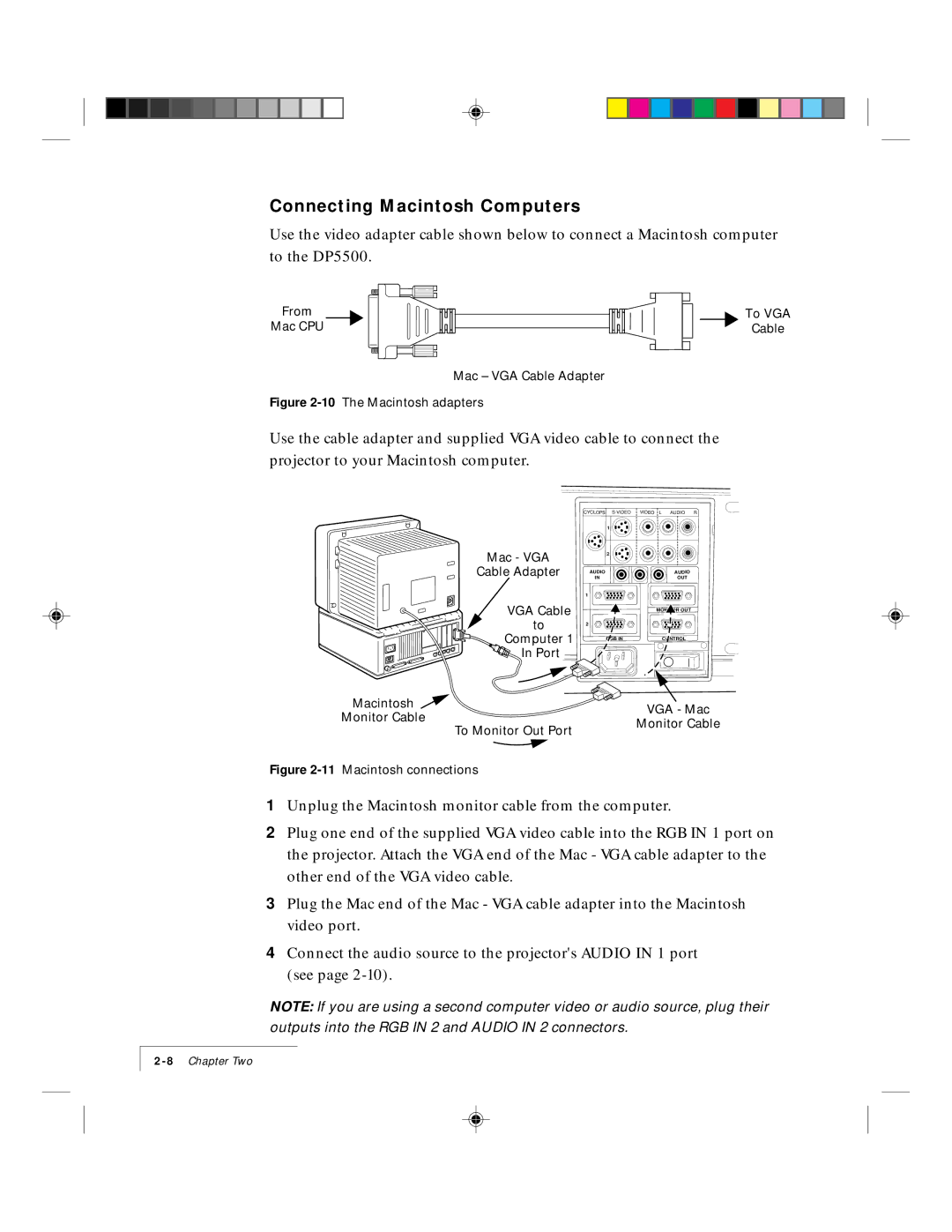 Proxima ASA DP5500 manual Connecting Macintosh Computers, 10The Macintosh adapters To VGA Cable 