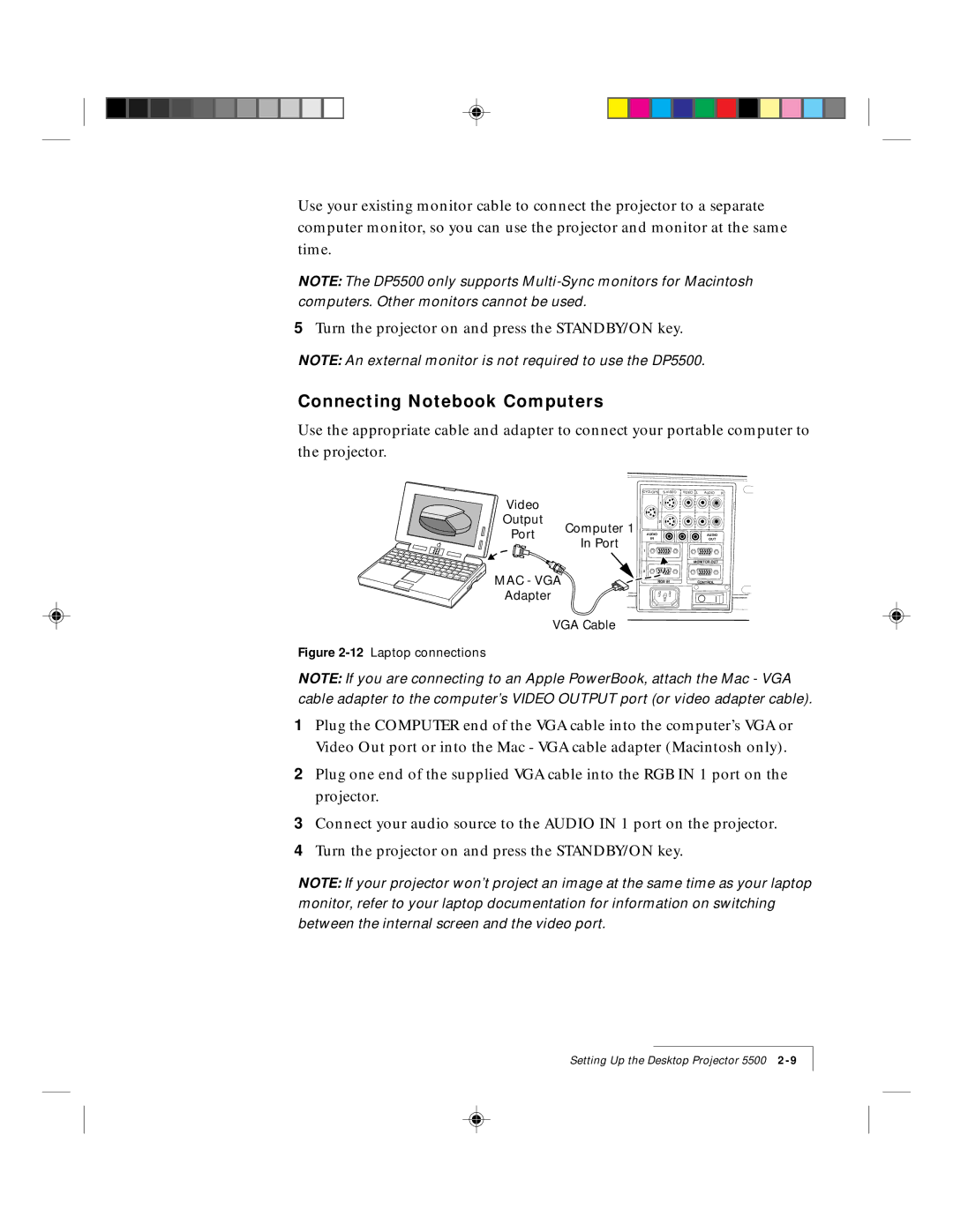 Proxima ASA DP5500 manual Connecting Notebook Computers, 12Laptop connections 