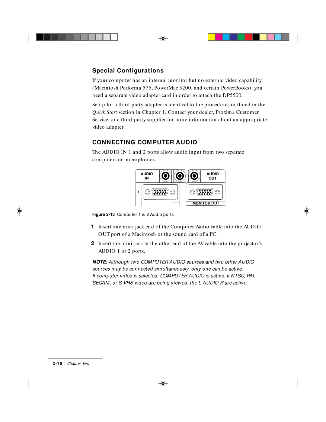 Proxima ASA DP5500 manual Connecting Computer Audio, 13Computer 1 & 2 Audio ports 