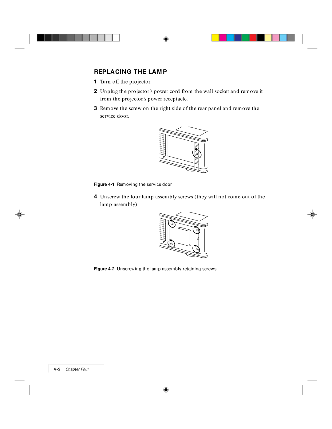 Proxima ASA DP5500 manual Replacing the Lamp, 1Removing the service door 