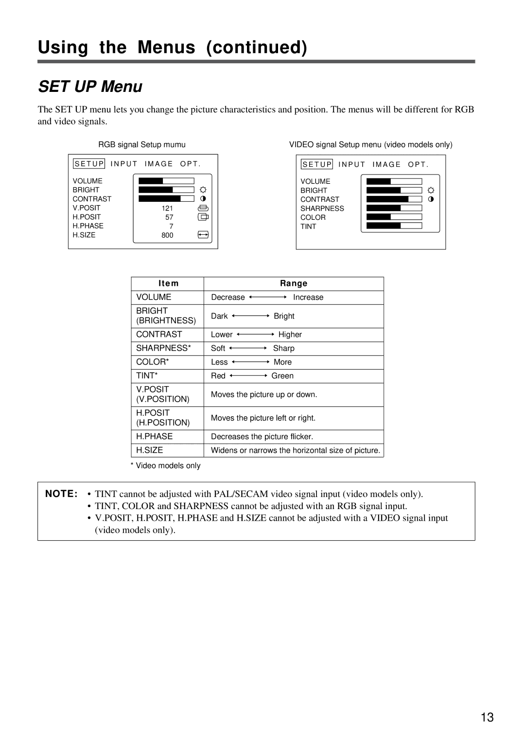 Proxima ASA DP5800 specifications SET UP Menu, E m Range 