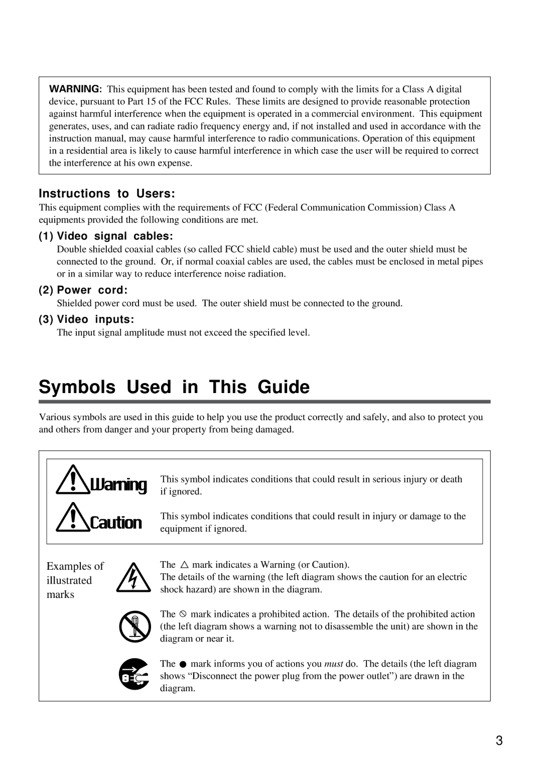 Proxima ASA DP5800 specifications Symbols Used in This Guide, Video signal cables, Power cord, Video inputs 