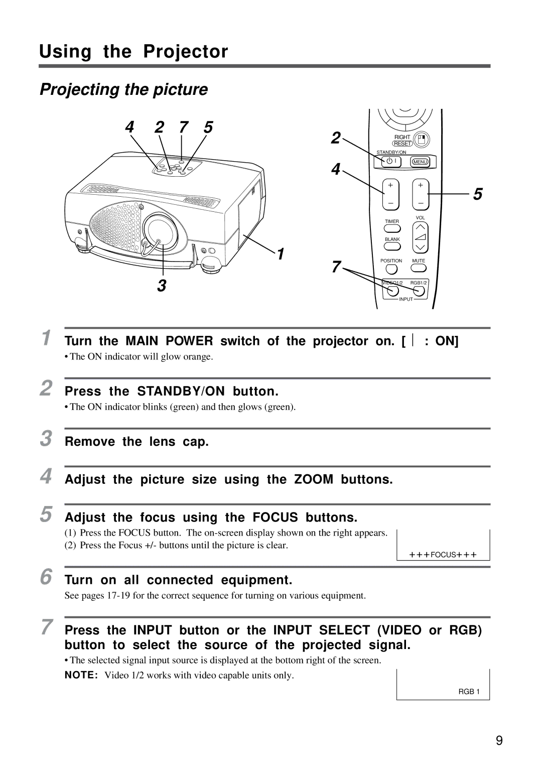 Proxima ASA DP5800 specifications Using the Projector, Projecting the picture 