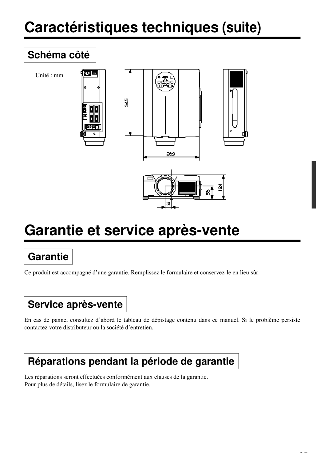 Proxima ASA DP6850 user manual Caractéristiques techniques suite, Garantie et service après-vente 