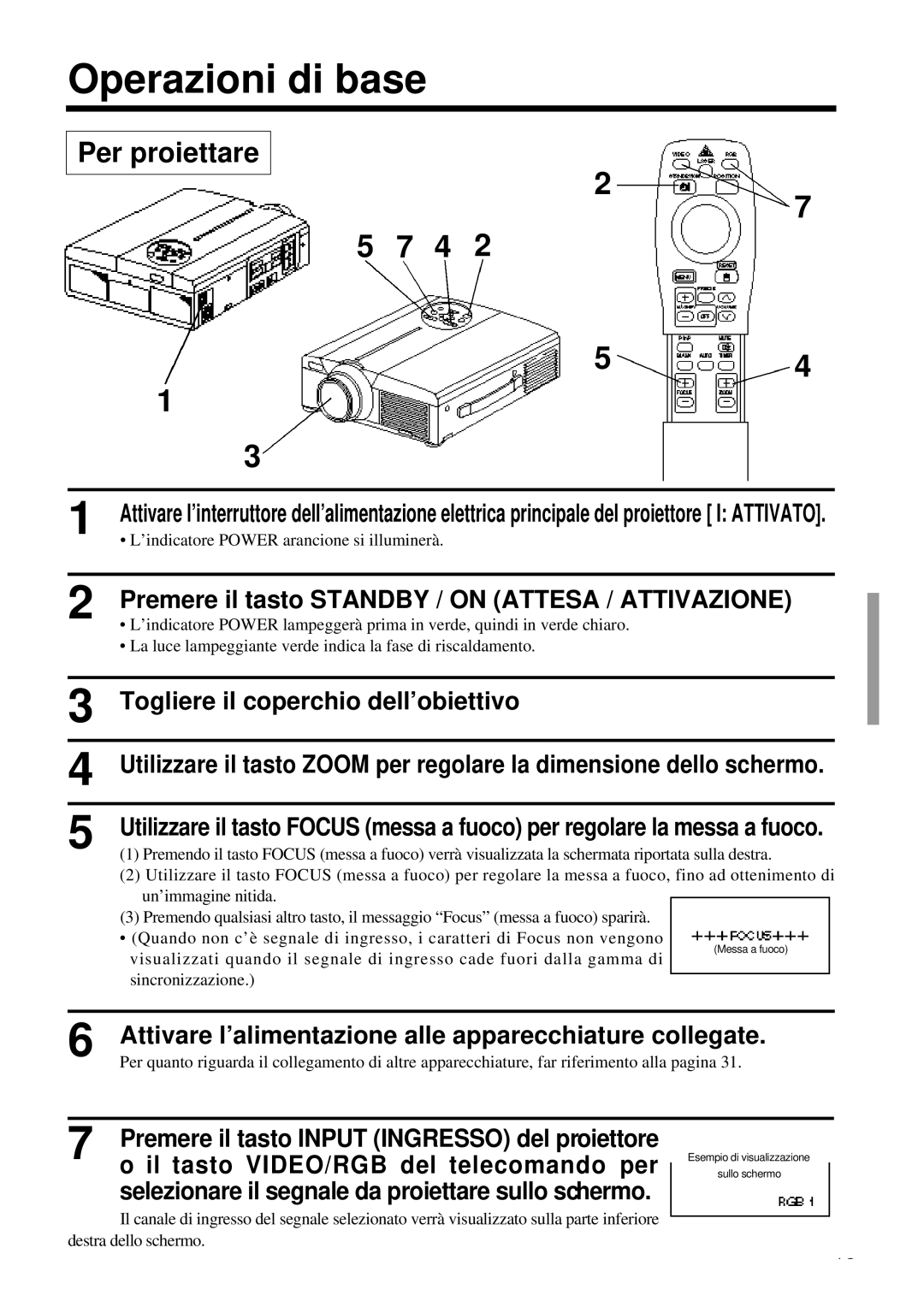 Proxima ASA DP6850 user manual Operazioni di base, Per proiettare, Premere il tasto Standby / on Attesa / Attivazione 