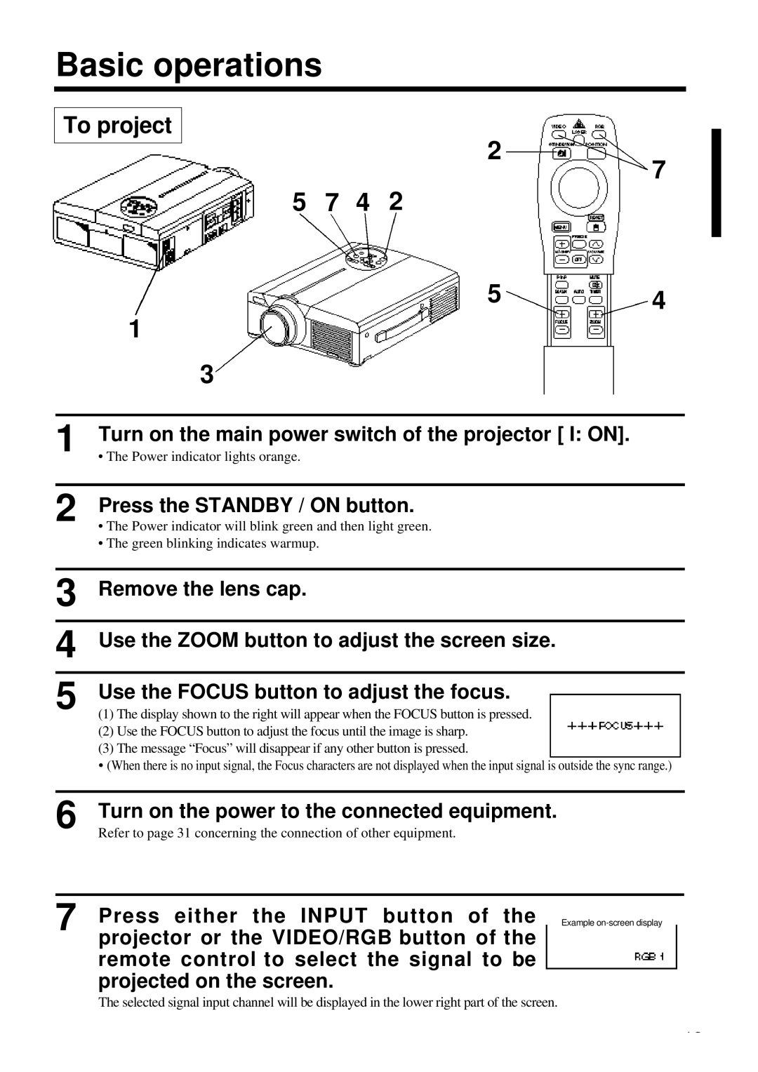 Proxima ASA DP6850 user manual Basic operations, To project, Turn on the main power switch of the projector I on 