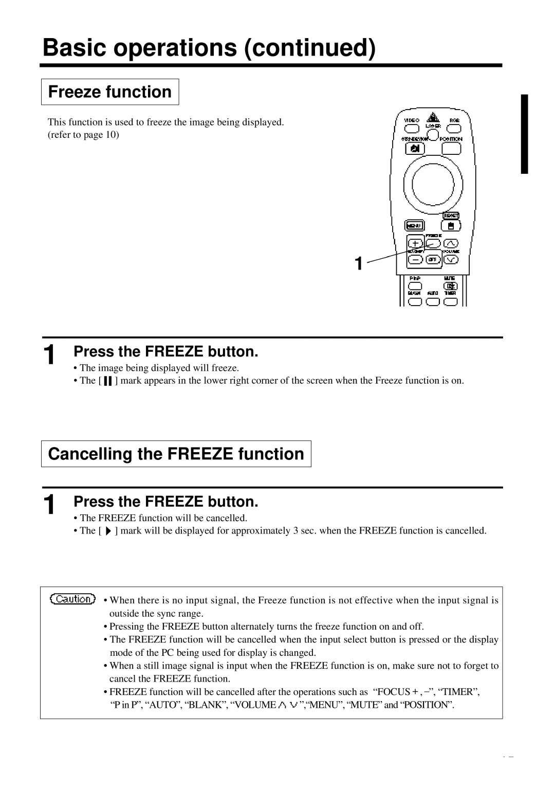 Proxima ASA DP6850 user manual Cancelling the Freeze function, Press the Freeze button 