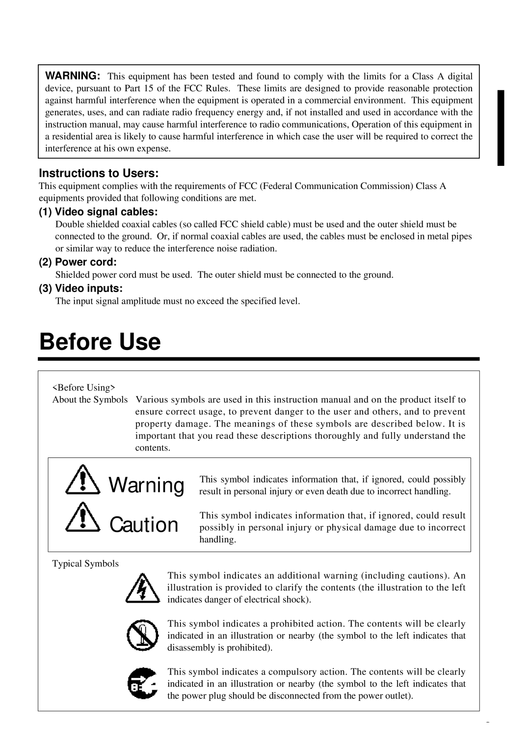 Proxima ASA DP6850 user manual Before Use, Video signal cables, Power cord, Video inputs 