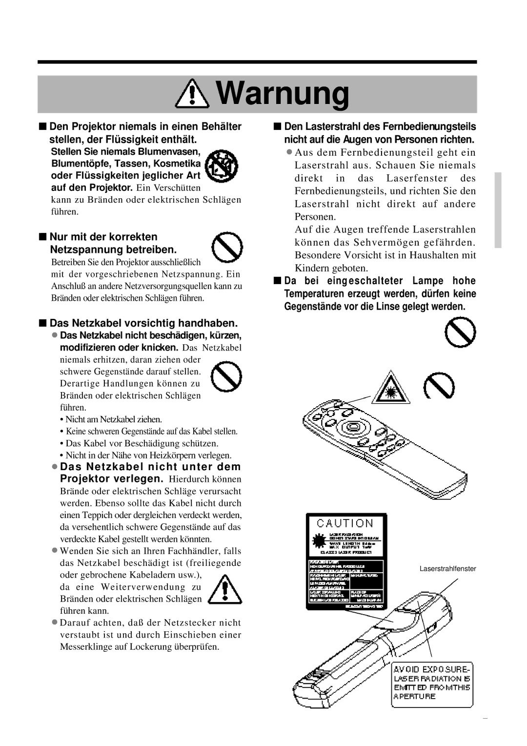 Proxima ASA DP6850 user manual Nur mit der korrekten Netzspannung betreiben, Das Netzkabel vorsichtig handhaben 