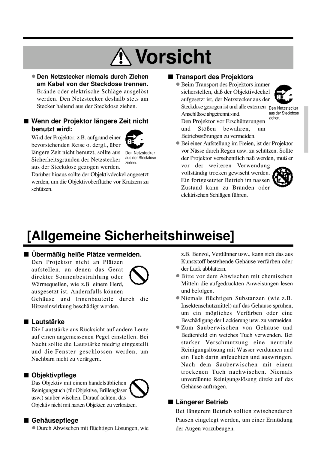 Proxima ASA DP6850 Wenn der Projektor längere Zeit nicht benutzt wird, Transport des Projektors, Lautstärke, Gehäusepflege 