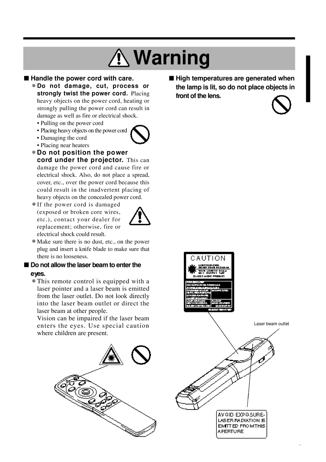 Proxima ASA DP6850 user manual Handle the power cord with care, Do not position the power 