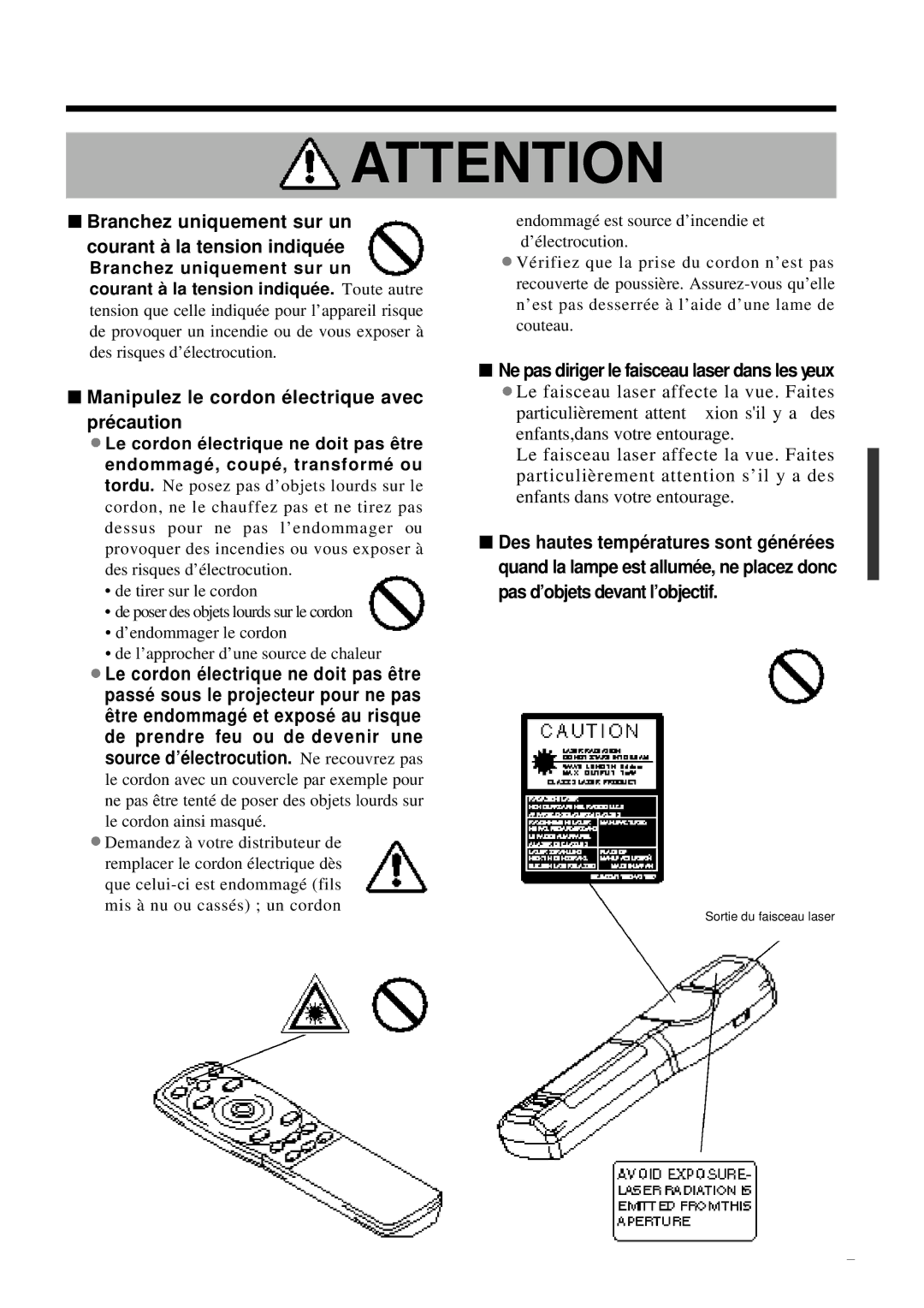 Proxima ASA DP6850 user manual Branchez uniquement sur un courant à la tension indiquée 