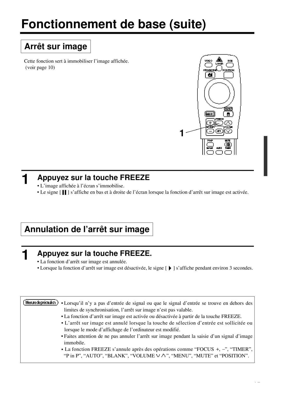 Proxima ASA DP6850 user manual Arrêt sur image, Annulation de l’arrêt sur image, Appuyez sur la touche Freeze 