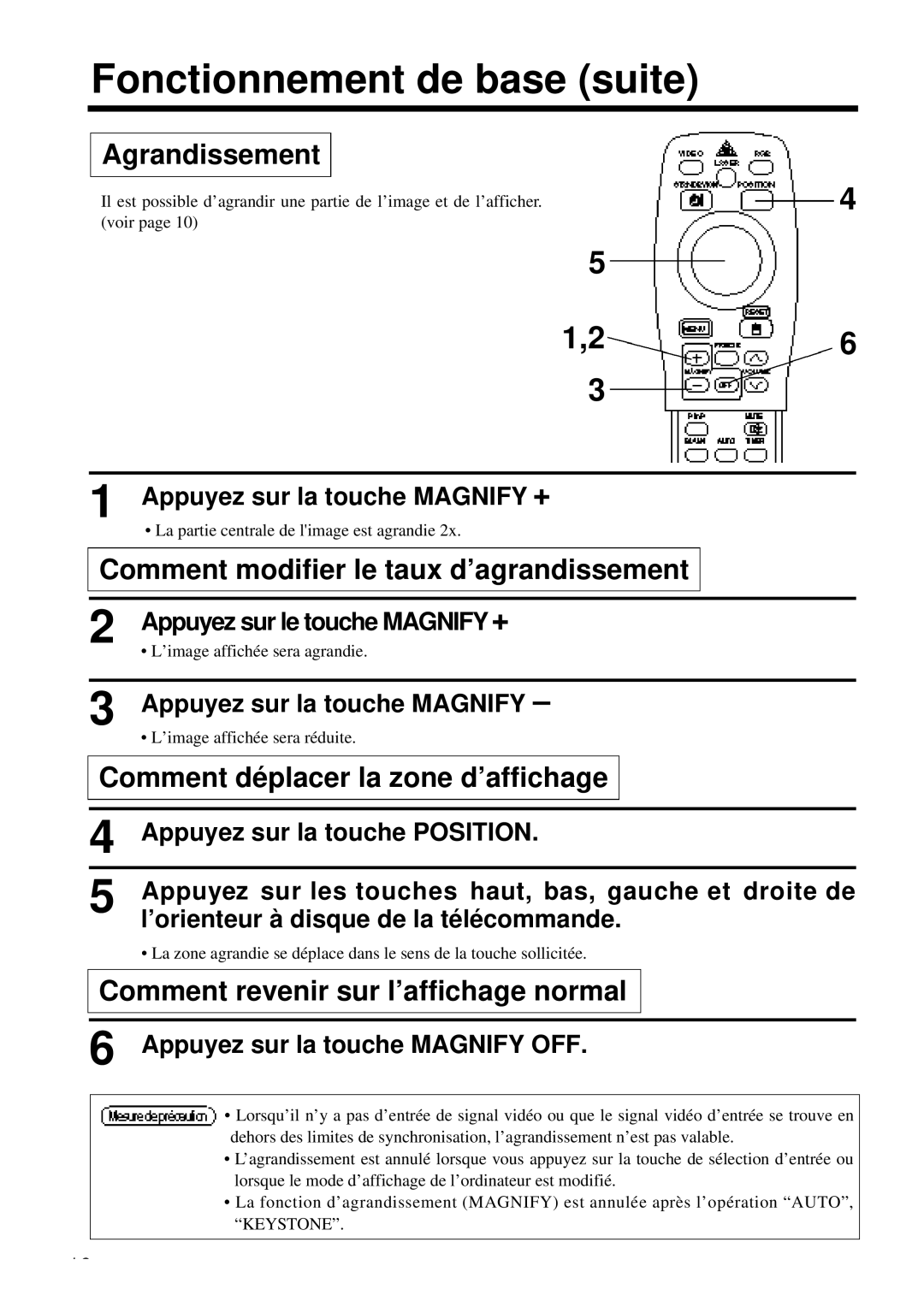 Proxima ASA DP6850 Agrandissement, Comment modifier le taux d’agrandissement, Comment déplacer la zone d’affichage 