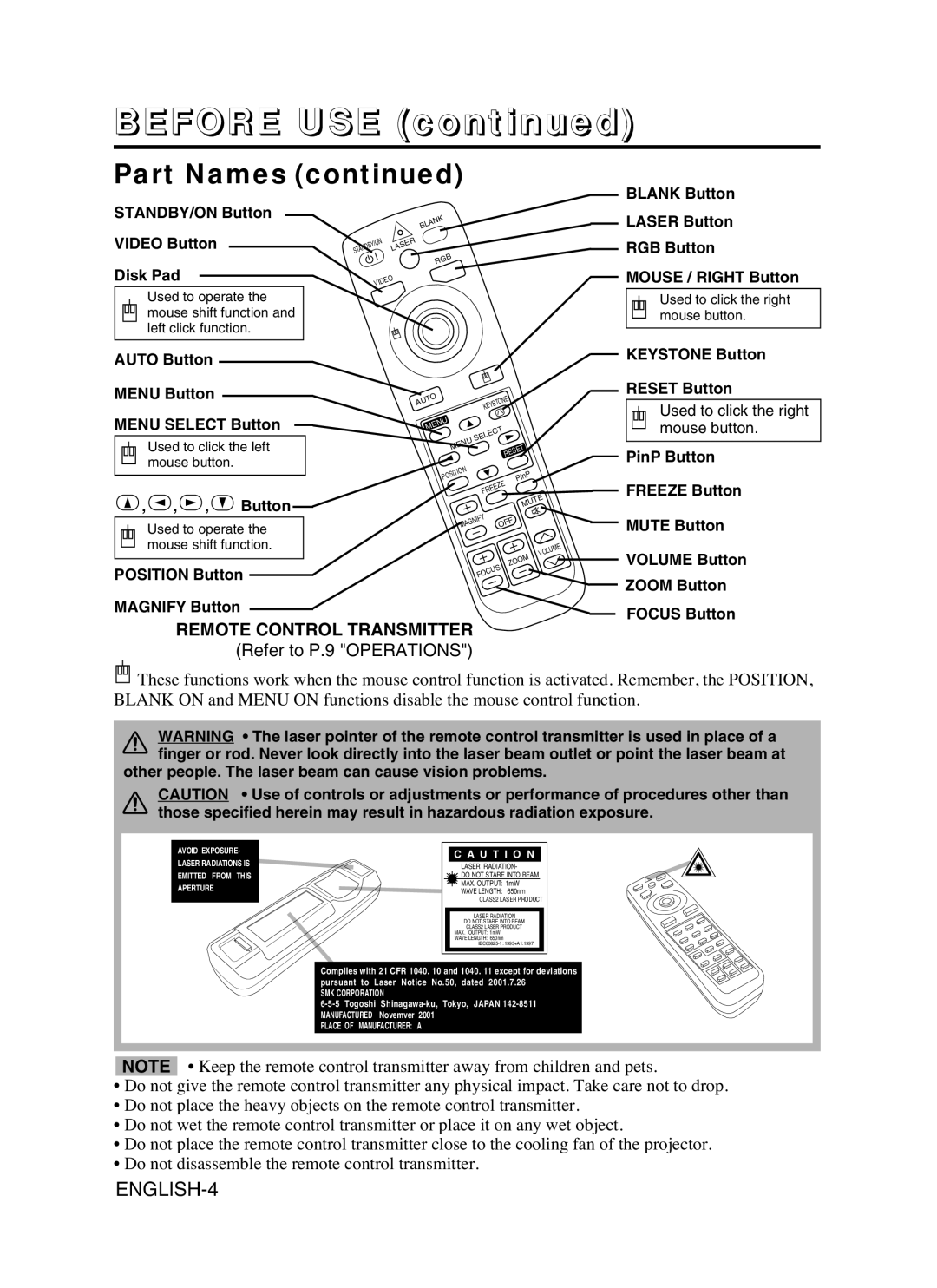 Proxima ASA DP6870 manual ENGLISH-4 