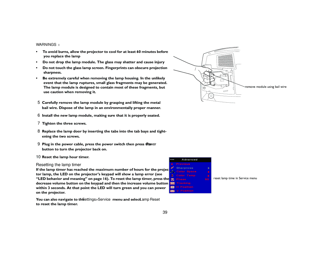 Proxima ASA DP8200x manual Resetting the lamp timer 