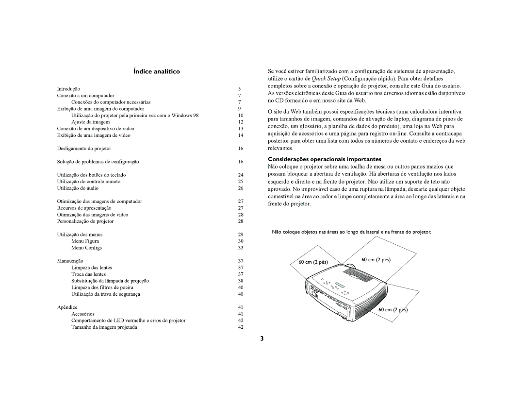 Proxima ASA DP8200x manual Índice analítico, Considerações operacionais importantes 