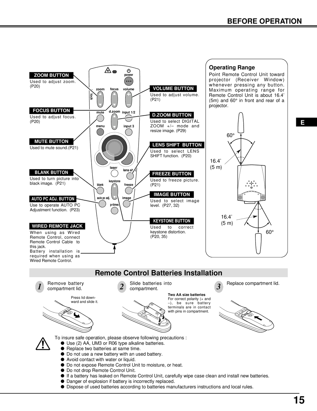 Proxima ASA DP9270 Zoom Button, Focus Button, Volume Button, Mute Button, Blank Button, Auto PC ADJ. Button, Freeze Button 