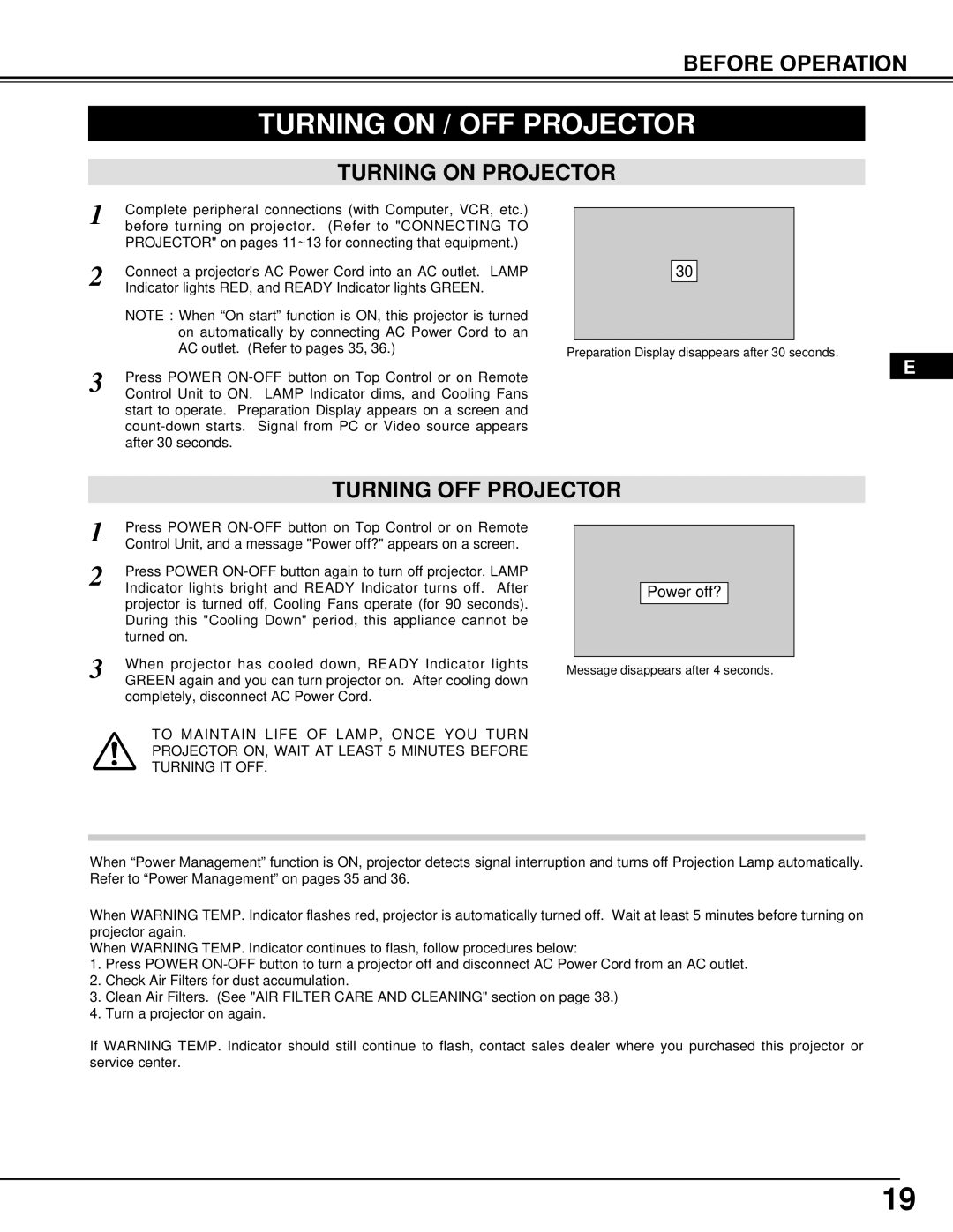 Proxima ASA DP9270 manual Turning on / OFF Projector, Turning on Projector, Turning OFF Projector 