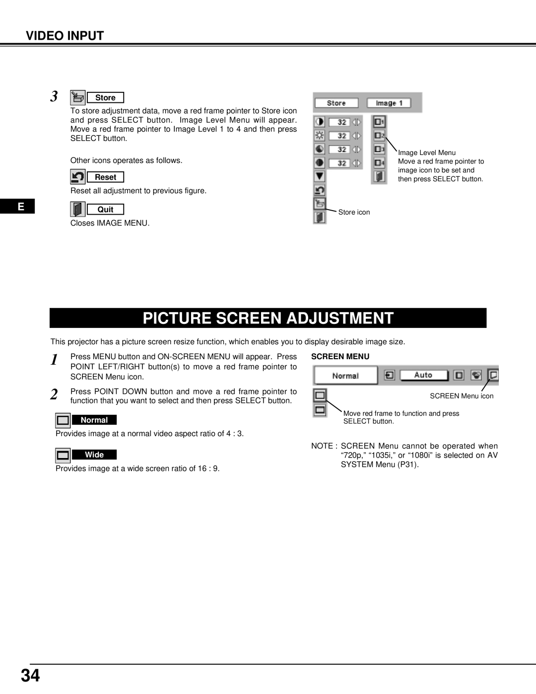 Proxima ASA DP9270 manual Reset Reset all adjustment to previous figure Quit, Closes Image Menu 