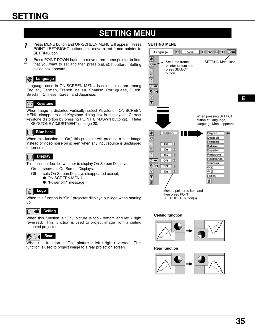 Proxima ASA DP9270 manual Setting Menu 