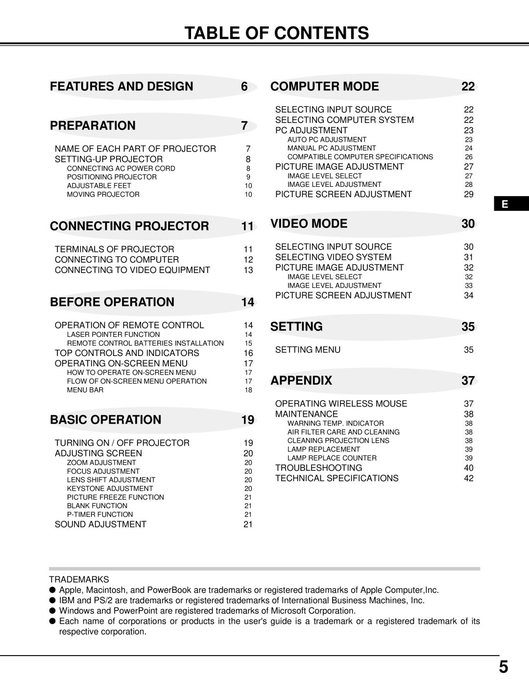 Proxima ASA DP9270 manual Table of Contents 