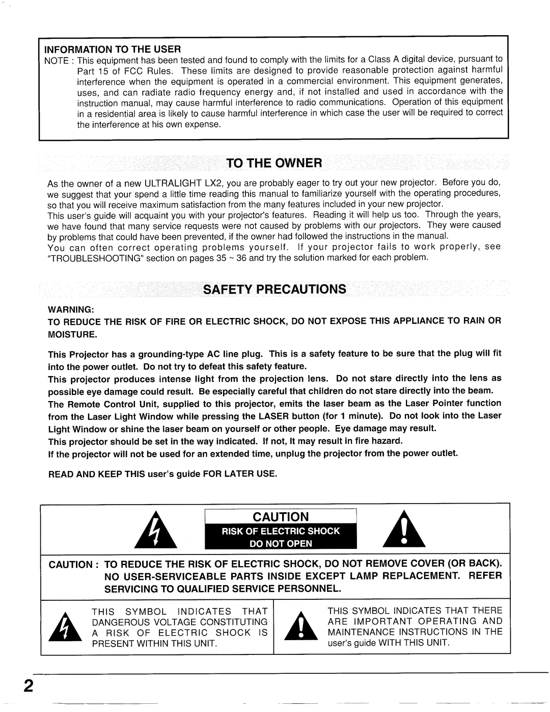 Proxima ASA LX2 manual 