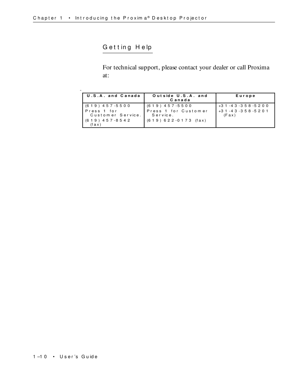 Proxima ASA Multimedia LCD Projectors manual Getting Help 