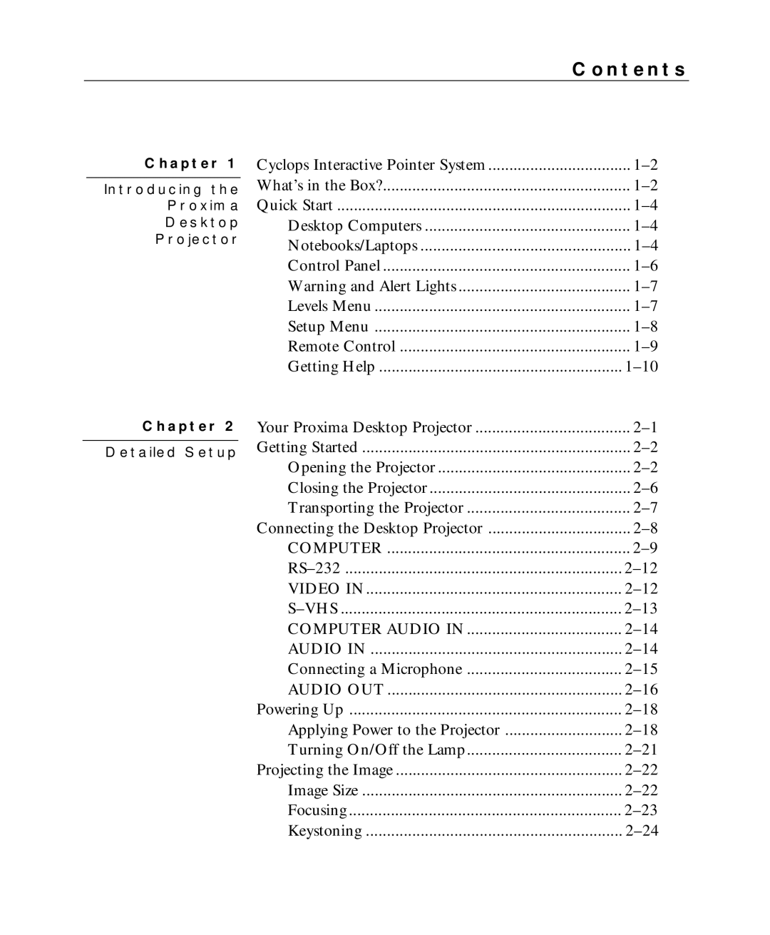 Proxima ASA Multimedia LCD Projectors manual Contents 