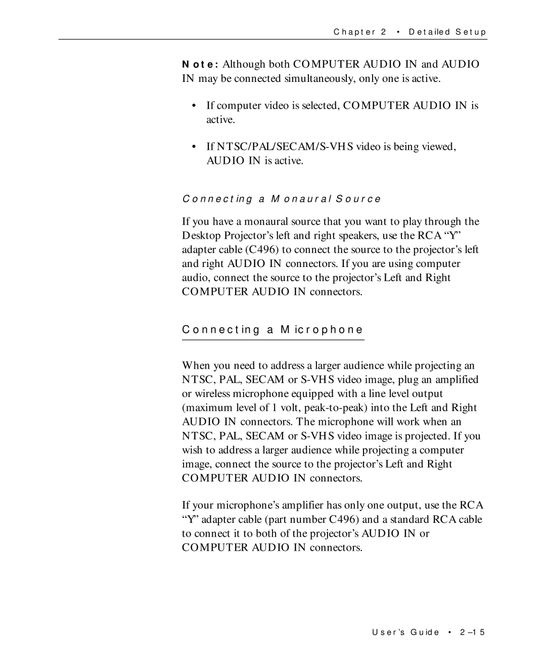 Proxima ASA Multimedia LCD Projectors manual Connecting a Microphone 