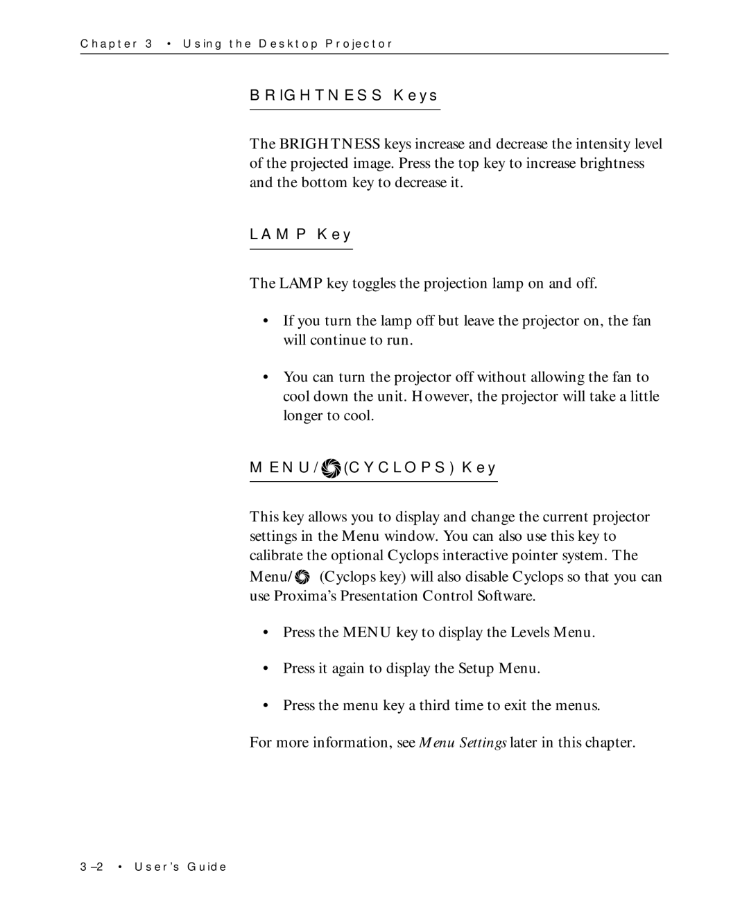 Proxima ASA Multimedia LCD Projectors manual Brightness Keys 