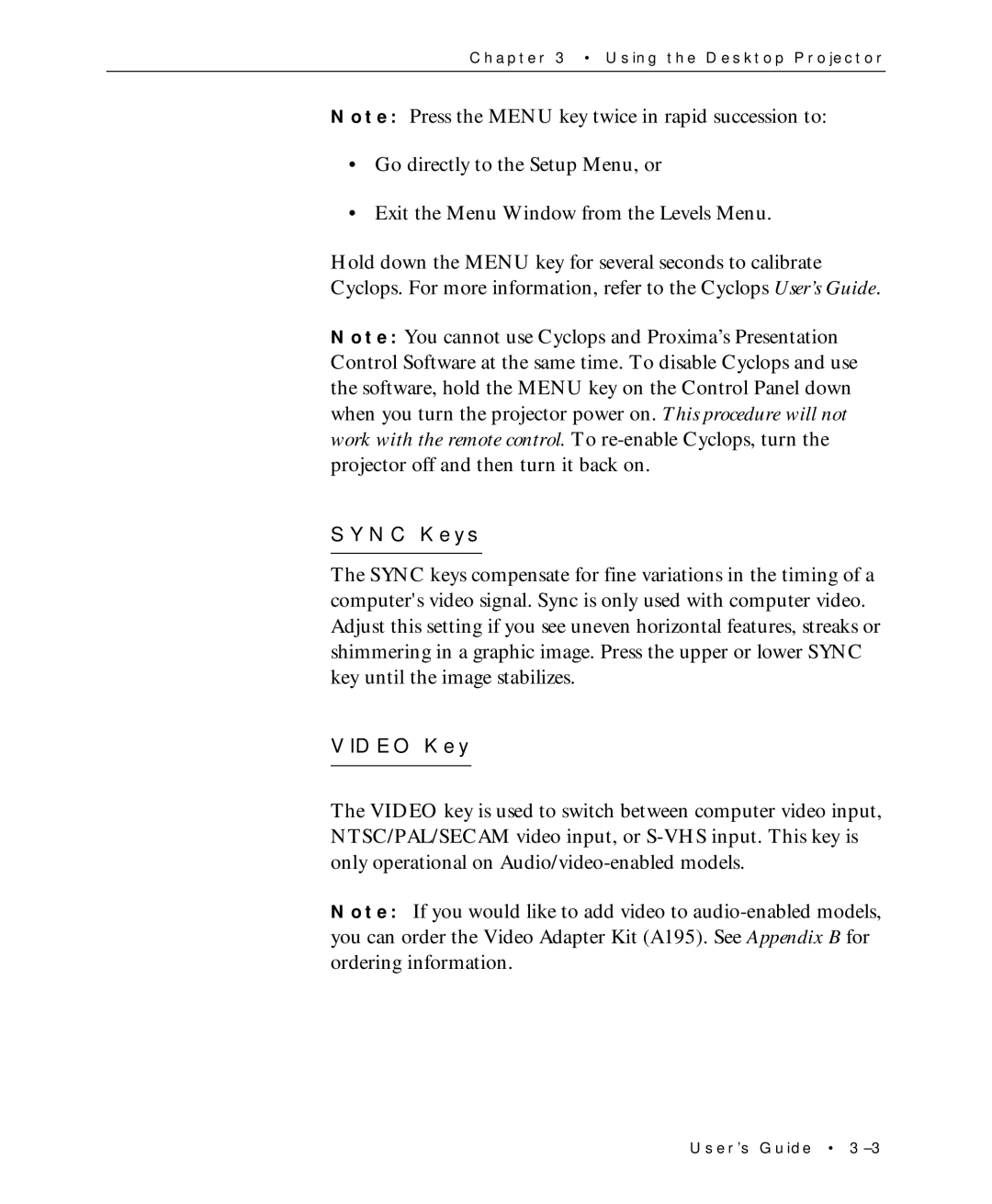 Proxima ASA Multimedia LCD Projectors manual Sync Keys 