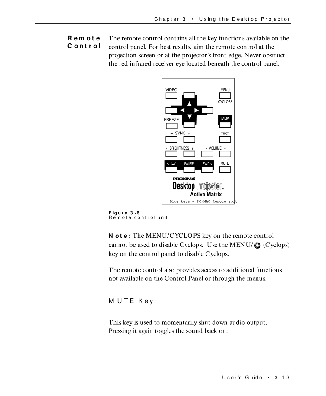 Proxima ASA Multimedia LCD Projectors manual Mute Key 