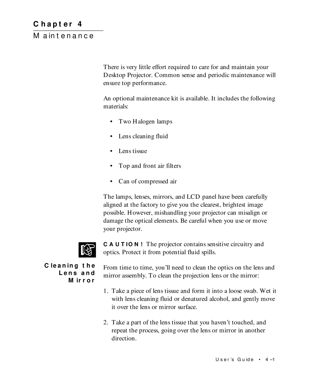 Proxima ASA Multimedia LCD Projectors manual Chapter Maintenance 