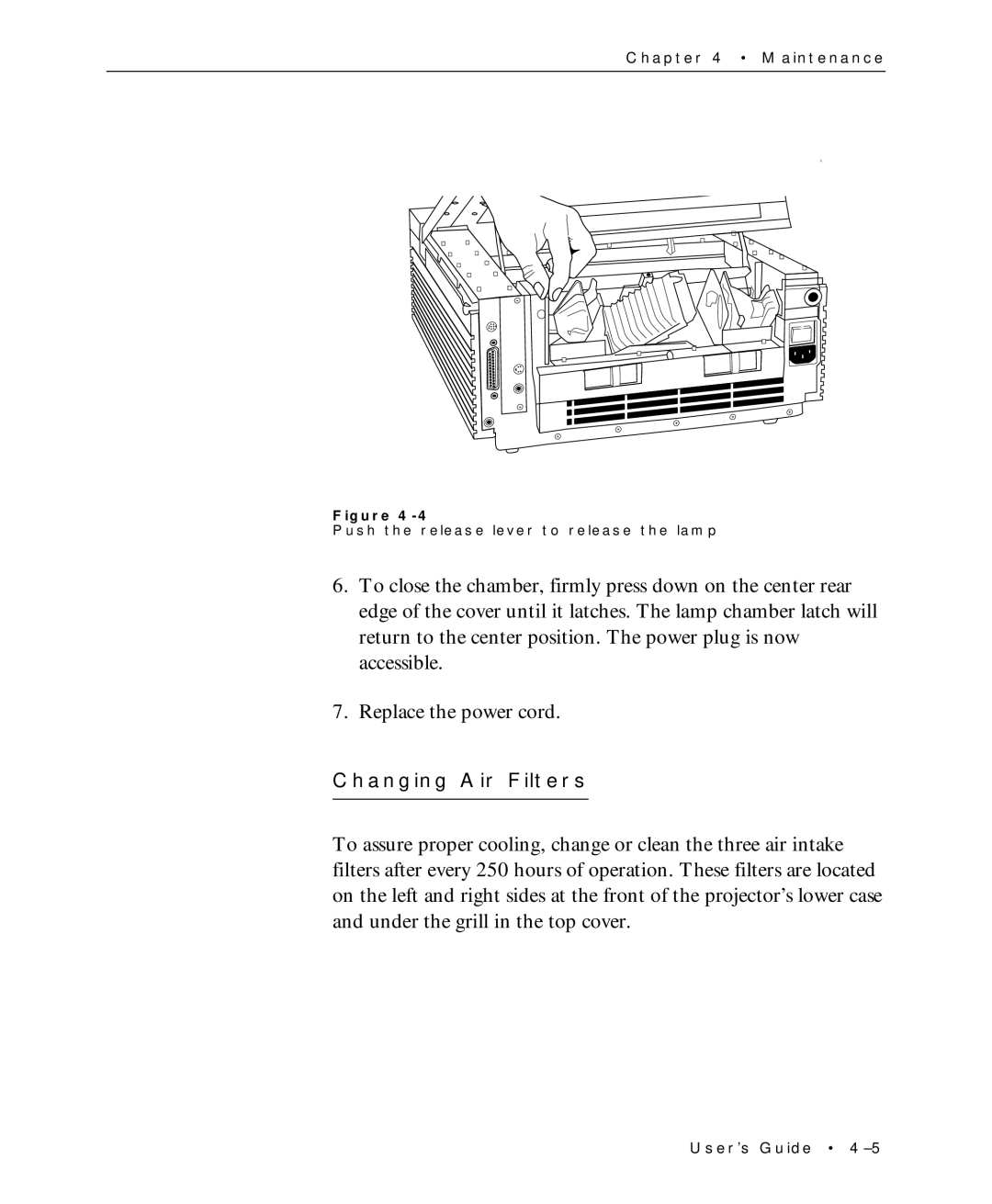 Proxima ASA Multimedia LCD Projectors manual Changing Air Filters 