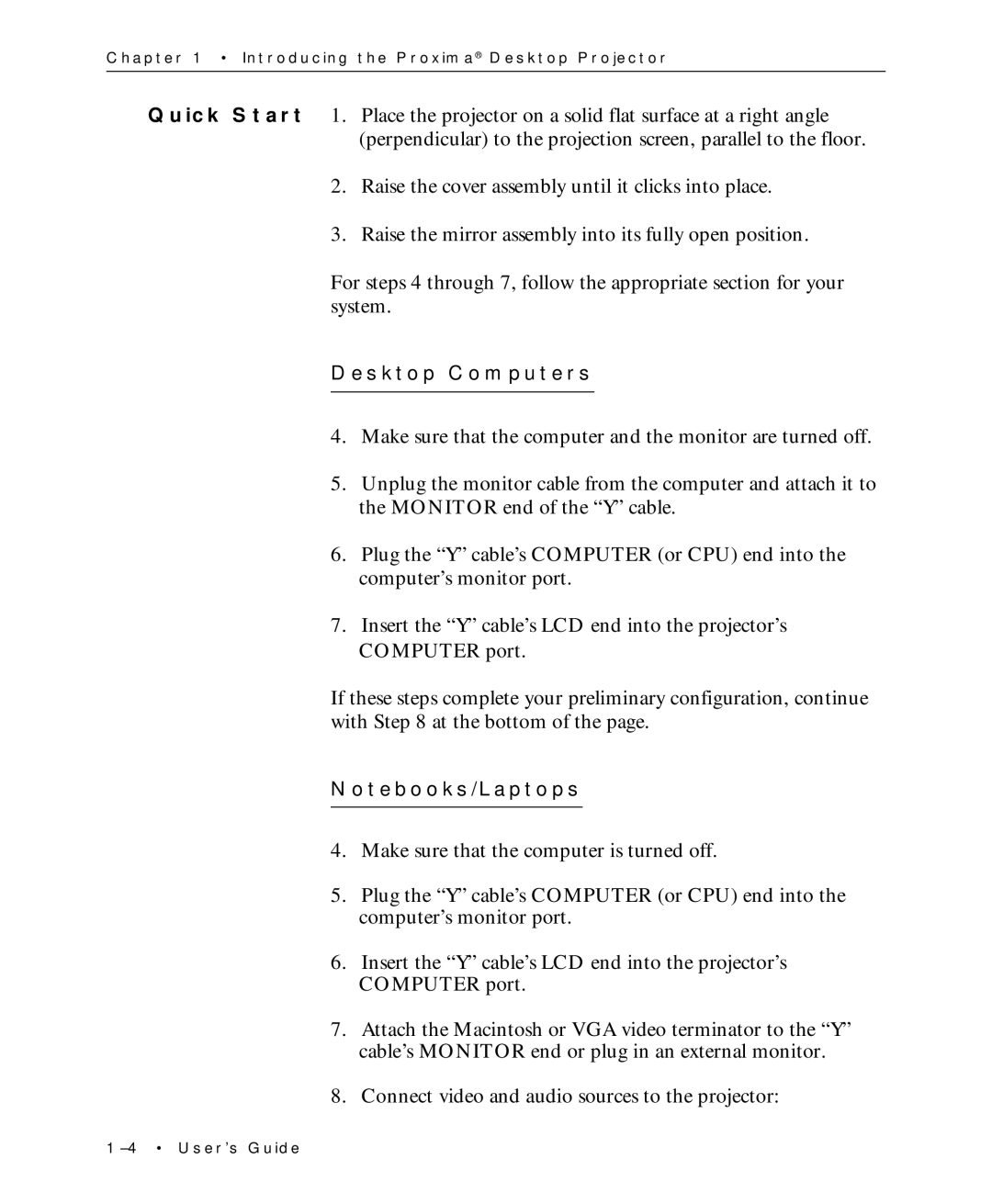 Proxima ASA Multimedia LCD Projectors manual Connect video and audio sources to the projector 