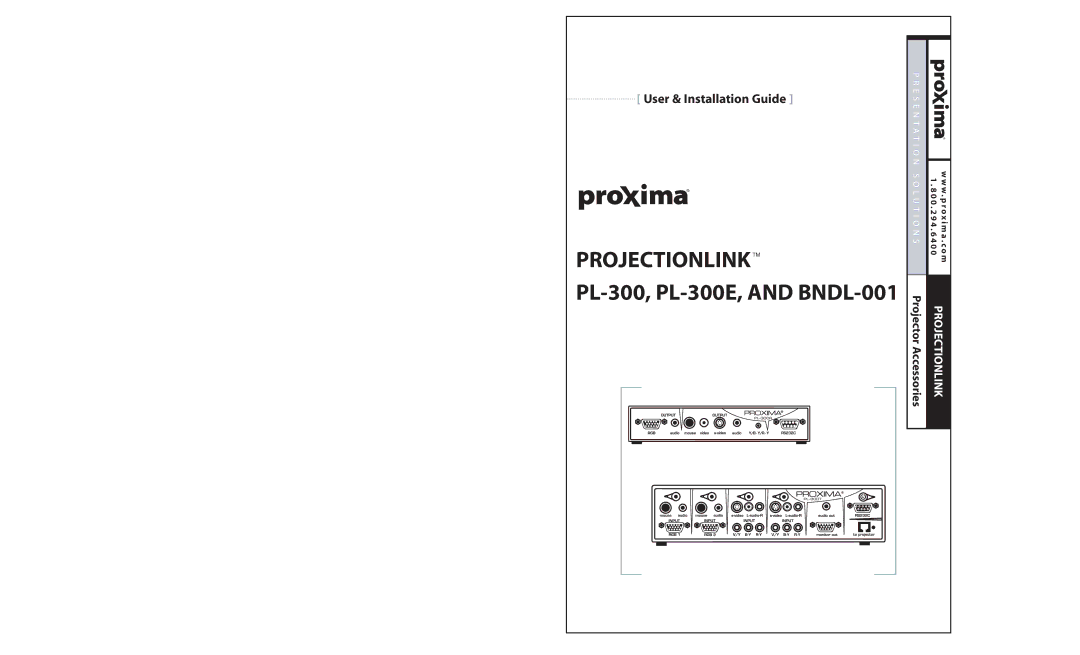 Proxima ASA manual PL-300, PL-300E, and BNDL-001 