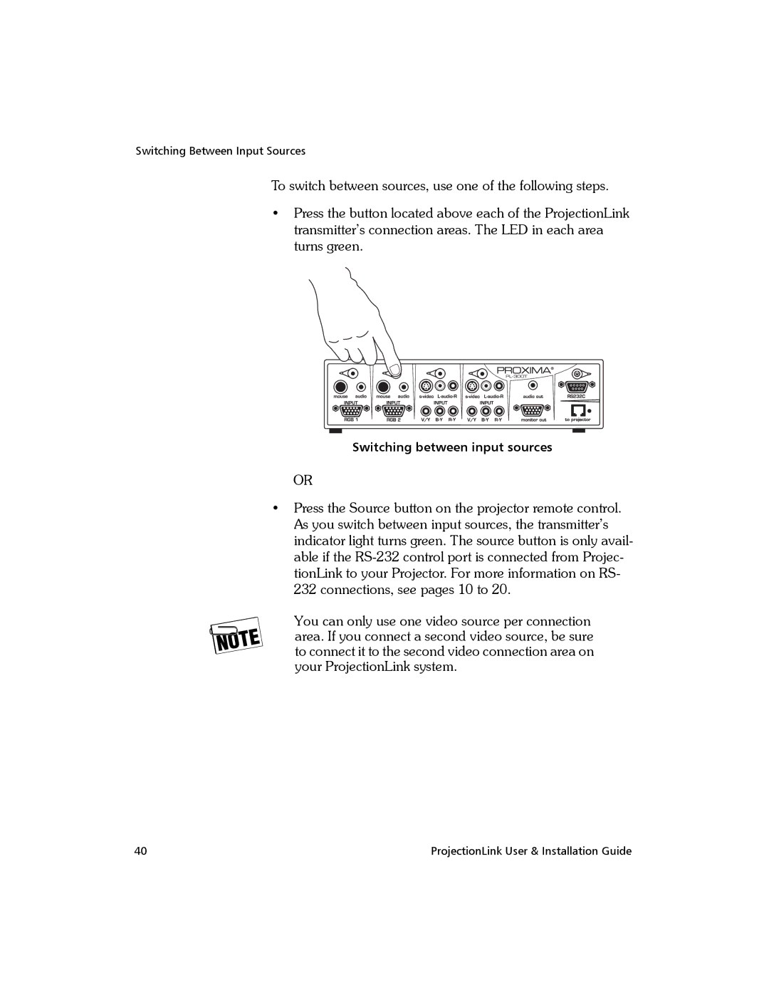 Proxima ASA BNDL-001, PL-300E manual Switching between input sources 