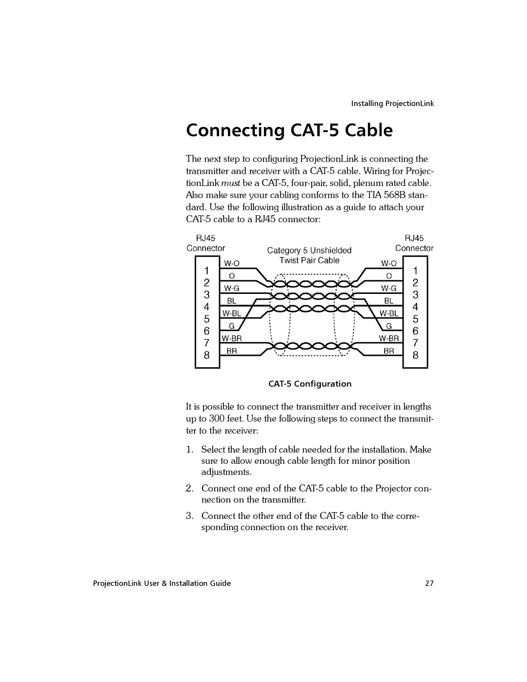Proxima ASA PL-300E, BNDL-001 manual Connecting CAT-5 Cable, CAT-5 Configuration 