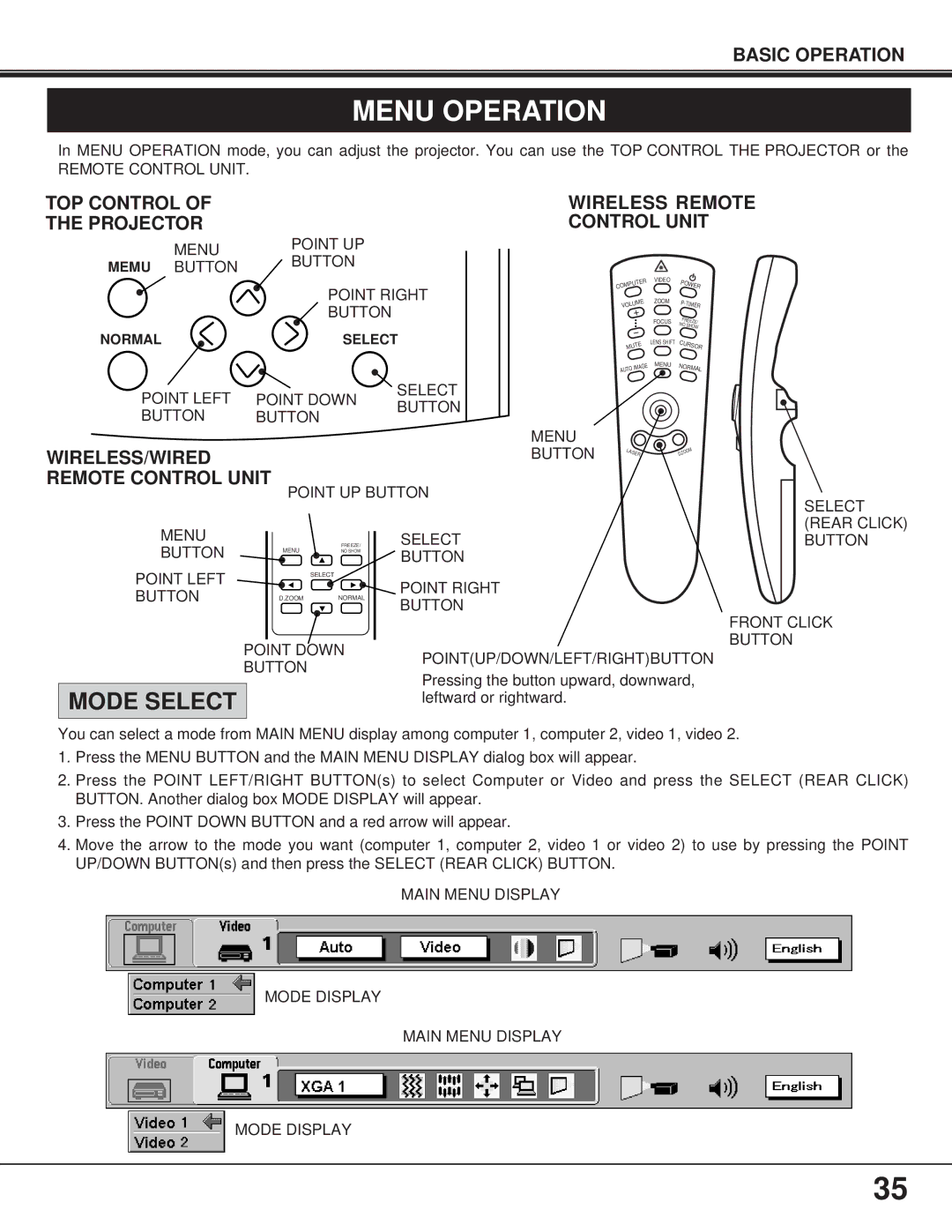 Proxima ASA Pro AV 9400L manual Menu Operation 