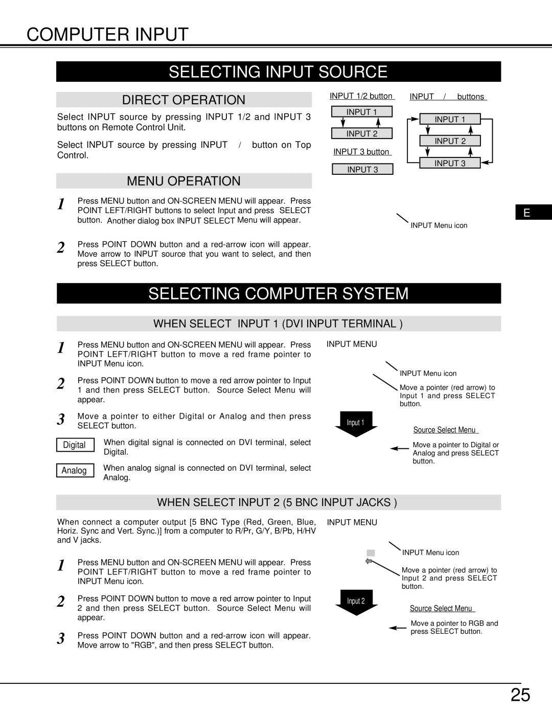 Proxima ASA Pro AV 9550 manual Computer Input, Selecting Input Source, Selecting Computer System, Input Menu 