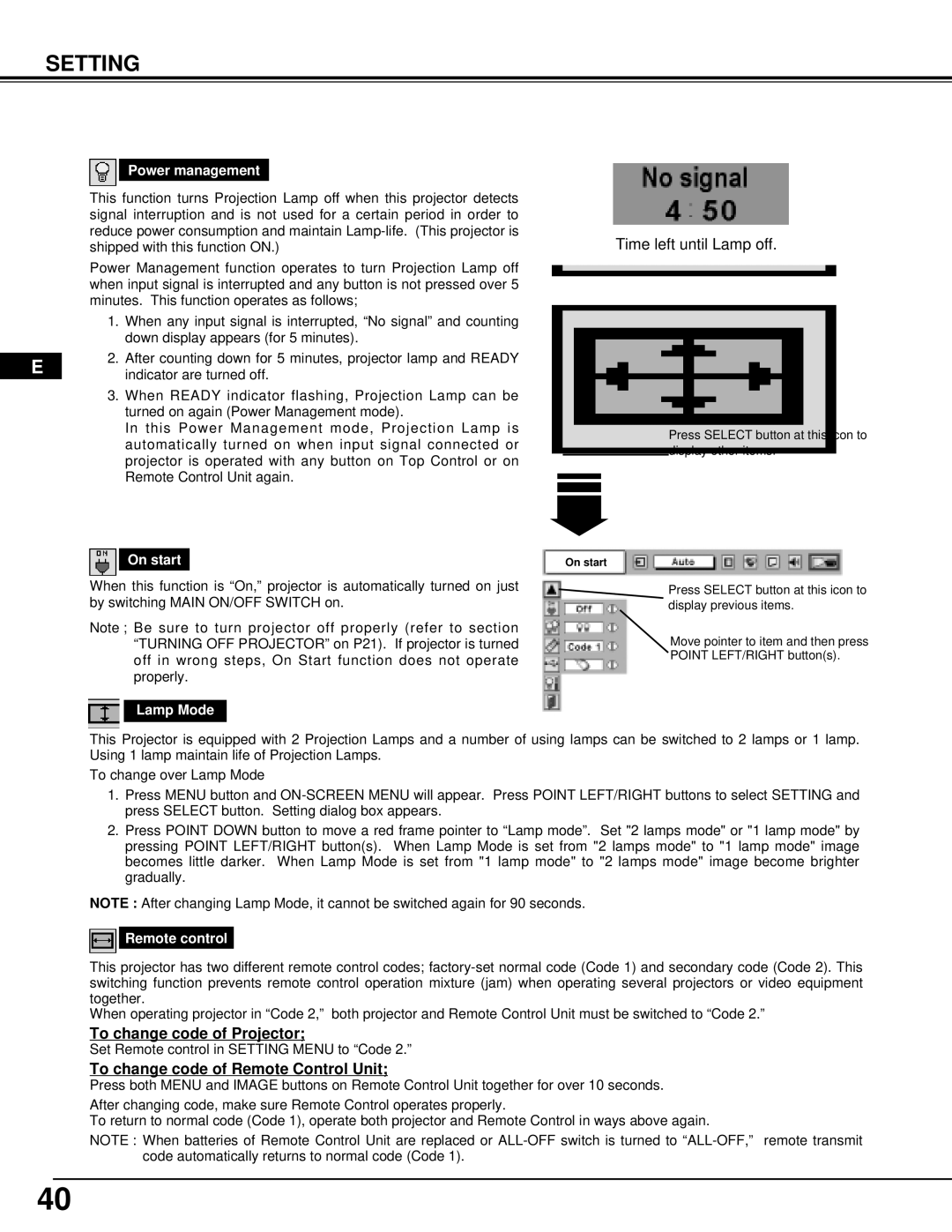 Proxima ASA Pro AV 9550 manual To change code of Projector, To change code of Remote Control Unit 