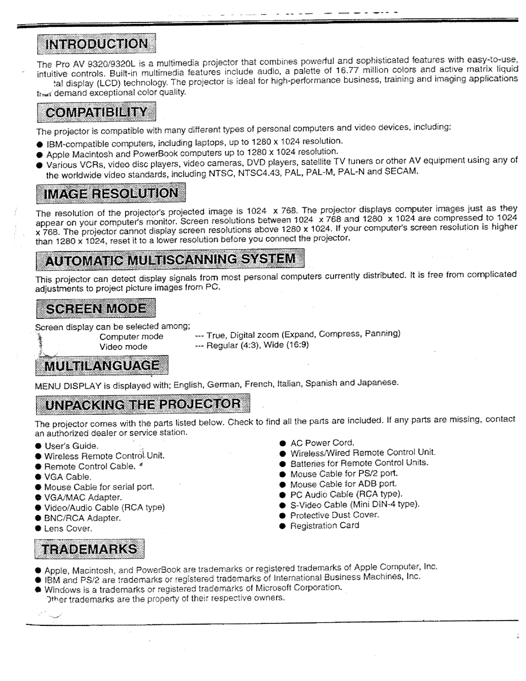 Proxima ASA PROAV9320L manual 