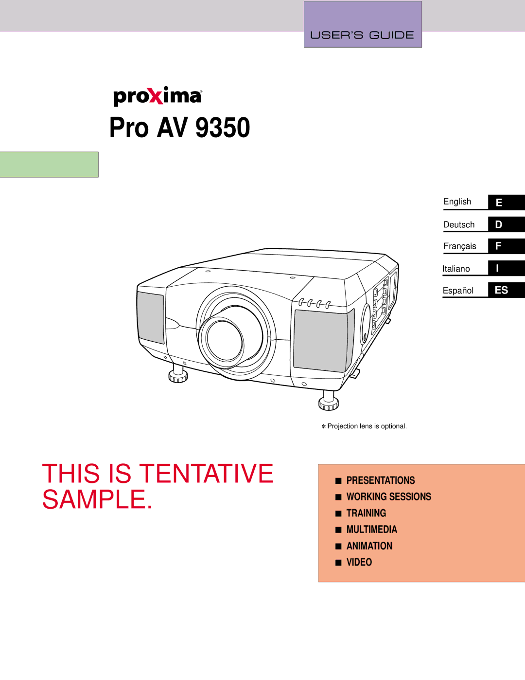 Proxima ASA PROAV9350 manual Pro AV 